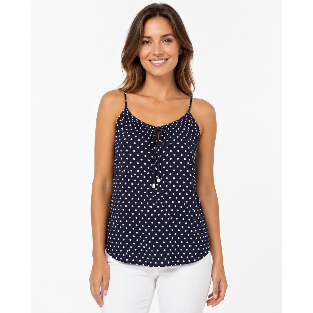 NWT Philosophy Republic Clothing Navy Polka Dot Halter Top Women M Tie Front
